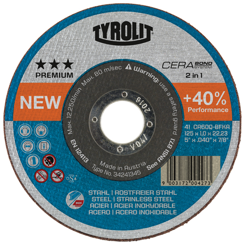 Cerabond Cutting Disc, 5" x 0.045", 7/8" Arbor, Type 1, Ceramic, 12250 RPM Sidevic Inc.