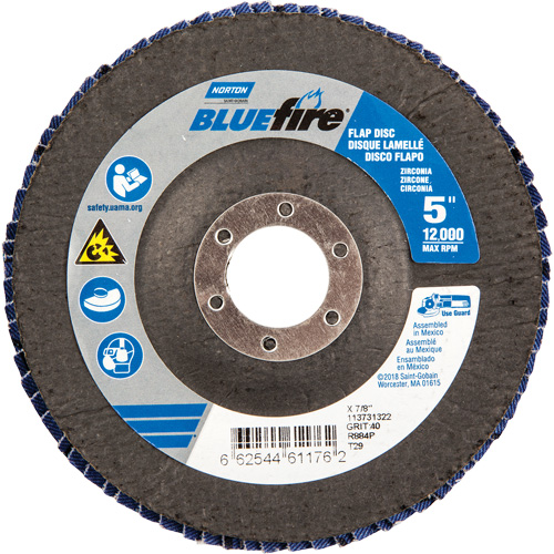 Bluefire Flap Disc, 5" x 7/8", Type 29, 40 Grit, Zirconia Alumina Sidevic Inc.