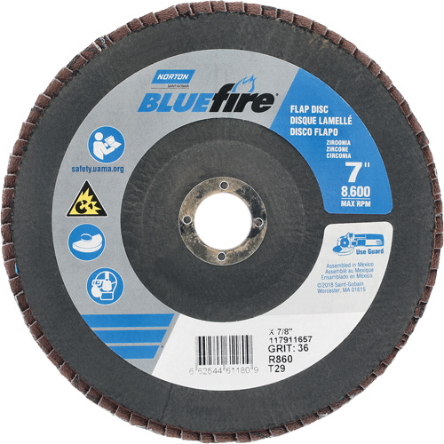 BlueFire&reg; R884P/R884V/R860 Center Mount Fiberglass Conical Flap Disc, 7" x 7/8", Type 29, P36 Grit, Zirconia Alumina Sidevic Inc.