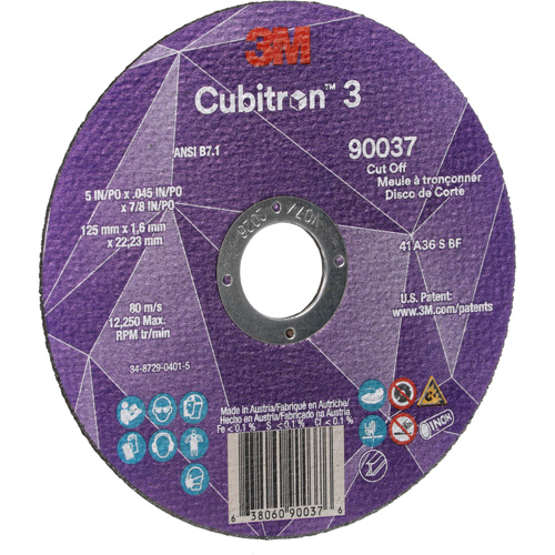 Cubitron 3 Cut-Off Wheel, 5" x 0.045", 7/8" Arbor, Type 1, Ceramic, 12250 RPM Sidevic Inc.