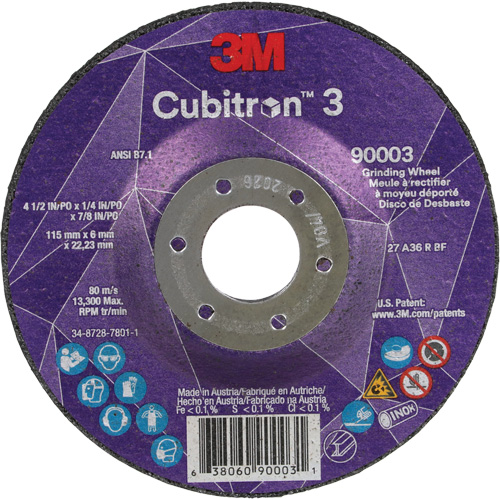 Cubitron 3 Depressed Centre Grinding Wheel, 4-1/2" x 1/4", 7/8" Arbor, Ceramic, Type T27 Sidevic Inc.
