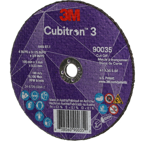 Cubitron 3 Cut-Off Wheel, 4" x 1/8", 3/8" Arbor, Type T1, Ceramic, 21000 RPM Sidevic Inc.