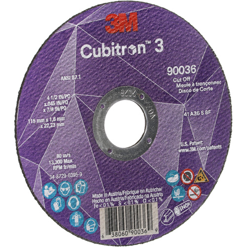 Meule &agrave; tronçonner Cubitron 3, 4-1/2" x 0,045", Arbre de 7/8", Type T1, C&eacute;ramique, 13 300 Tr/min Sidevic Inc.