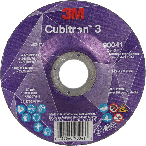 Cubitron 3 Cut-Off Wheel, 4-1/2" x 0.045", 7/8" Arbor, Type T27, Ceramic, 13300 RPM Sidevic Inc.