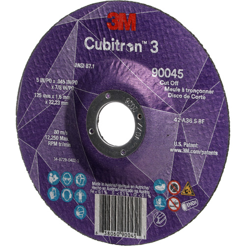 Cubitron 3 Cut-Off Wheel, 5" x 0.045", 7/8" Arbor, Type T27, Ceramic, 12250 RPM Sidevic Inc.
