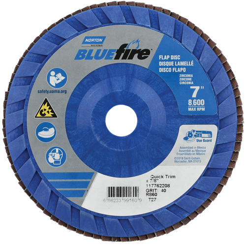 BlueFire Quick Trim Flap Disc, 7" x 7/8", Type 27, 40 Grit, Zirconia Alumina Sidevic Inc.