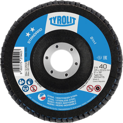 ZA 40 - B425 Standard 2-in-1 Flap Disc, 5" x 7/8", Type 27A, 40 Grit, Zirconia Alumina Sidevic Inc.