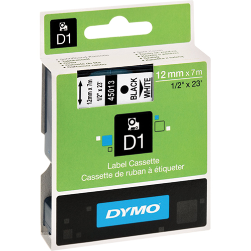 D1 Label Cassette, 12 mm x 23', Black on White Sidevic Inc.