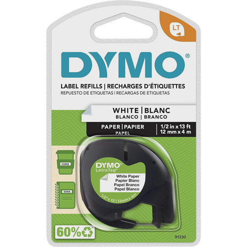 &eacute;tiquettes pour &eacute;tiqueteuse LetraTag Plus LT-100H, 12 mm x 13', Noir sur blanc Sidevic Inc.