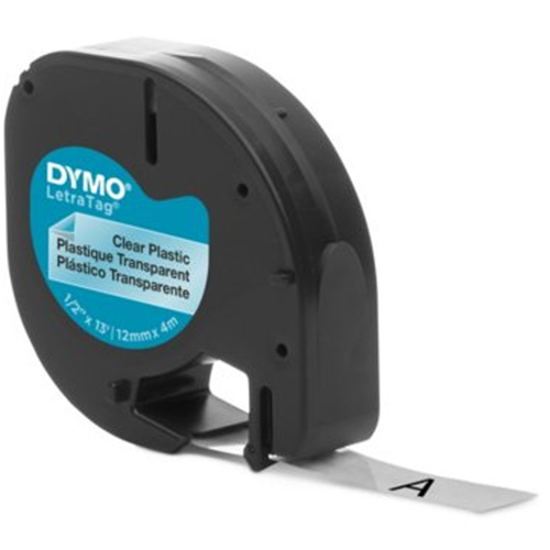 Labels for LetraTag Plus LT100-H, 12 mm x 157-12/25", Black on Clear Sidevic Inc.