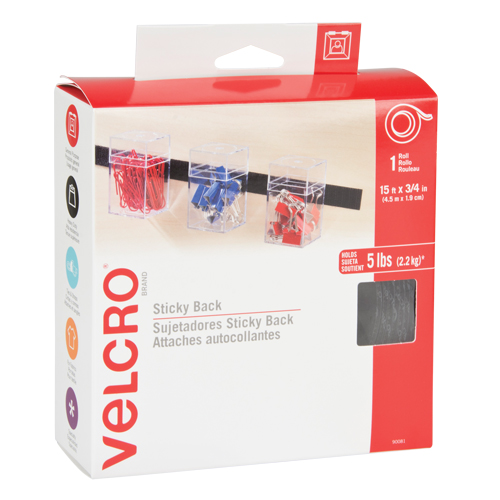 Fastener, Hook & Loop, 15' x 3/4", Adhesive, Black Sidevic Inc.