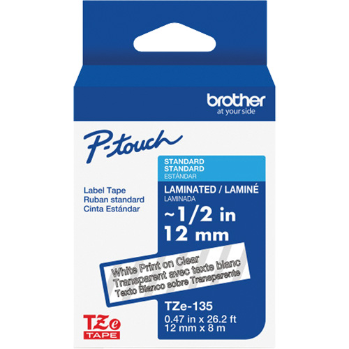 Ruban lamin&eacute; pour P-Touch, 12 mm x 8 m, Blanc sur transparent Sidevic Inc.
