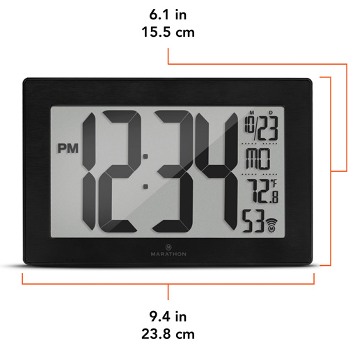 Horloge murale &agrave; r&eacute;glage et ajustement automatiques avec support, Num&eacute;rique, &agrave; piles, Noir Sidevic Inc.