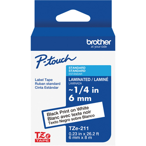 TZe-211 Laminated Tape for TZe-Compatible P-Touch Label Makers, Black on White, 0.23" Width Sidevic Inc.