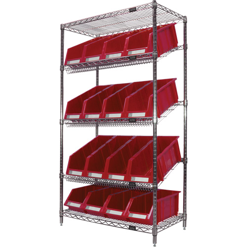 &eacute;tag&egrave;re en treillis m&eacute;tallique &agrave; tablettes inclin&eacute;es avec bacs, Tiers 5, 36" la x 63" h x 18" p Sidevic Inc.