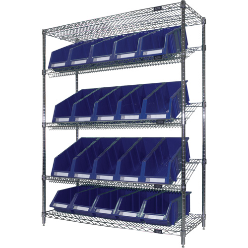 &eacute;tag&egrave;re en treillis m&eacute;tallique &agrave; tablettes inclin&eacute;es avec bacs, Tiers 5, 48" la x 63" h x 18" p Sidevic Inc.