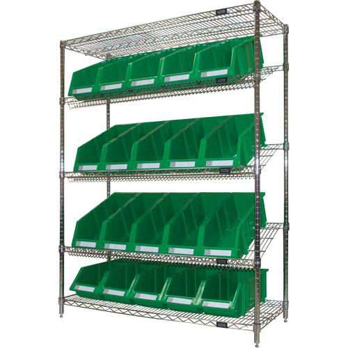 &eacute;tag&egrave;re en treillis m&eacute;tallique &agrave; tablettes inclin&eacute;es avec bacs, Tiers 5, 48" la x 63" h x 18" p Sidevic Inc.