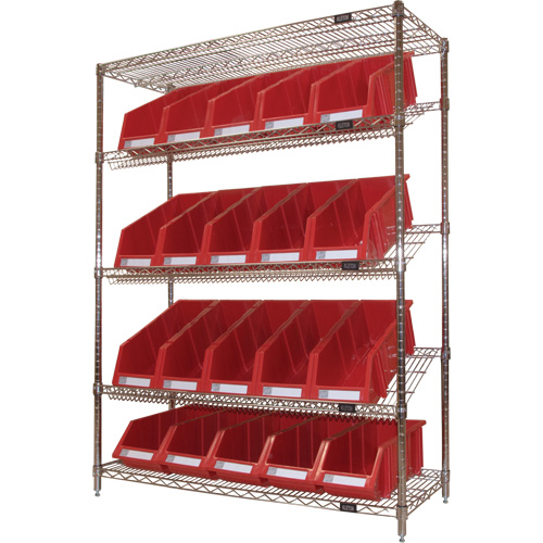 &eacute;tag&egrave;re en treillis m&eacute;tallique &agrave; tablettes inclin&eacute;es avec bacs, Tiers 5, 48" la x 63" h x 18" p Sidevic Inc.