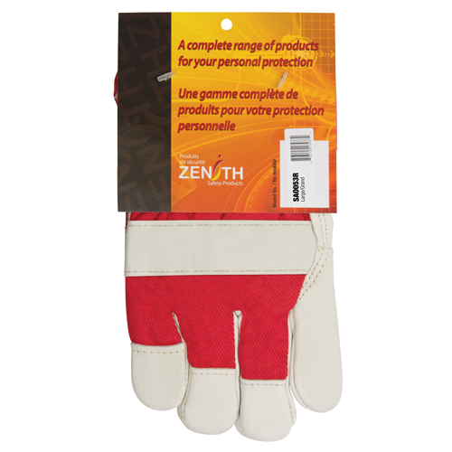 Gants d'ajusteur rouge & blanc doubl&eacute;s pour l'hiver de premi&egrave;re qualit&eacute;, Grand, Paume en Cuir fleur de vache, Doublure en Boa Sidevic Inc.
