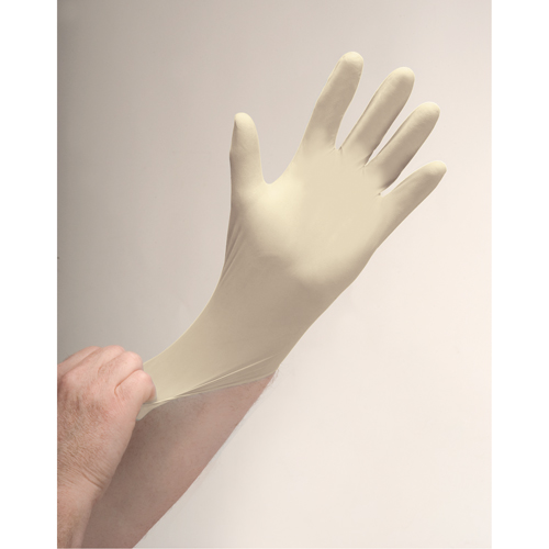 Gants d'examen de premi&egrave;re qualit&eacute; pour peau sensible, Moyen, Latex, 4 mils, Poudr&eacute;s, Naturel Sidevic Inc.