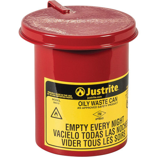 Mini bidons pour d&eacute;chets huileux pour dessus d'&eacute;tabli, Homologu&eacute; FM, 0,45 gal. US, Rouge Sidevic Inc.