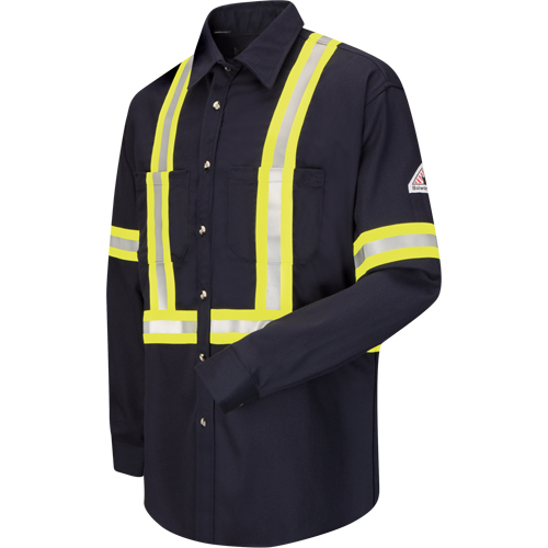 Work Shirt with Reflective Trim, Cotton/Nylon, Medium, High Visibility Orange Sidevic Inc.