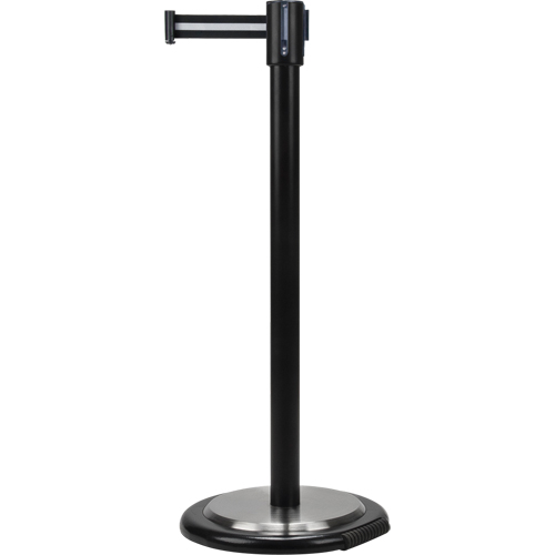 Barri&egrave;res sur pieds pour le contr&ocirc;le des foules, Acier, 35" h, Ruban Noir/Blanc, Longueur du ruban 7' Sidevic Inc.