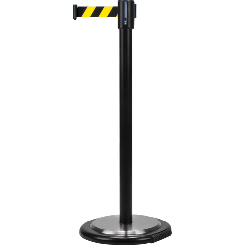 Barri&egrave;res sur pieds pour le contr&ocirc;le des foules, Acier, 35" h, Ruban Noir/Jaune, Longueur du ruban 7' Sidevic Inc.