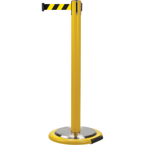 Free-Standing Crowd Control Barrier, Steel, 35" H, Black/Yellow Tape, 7' Tape Length Sidevic Inc.