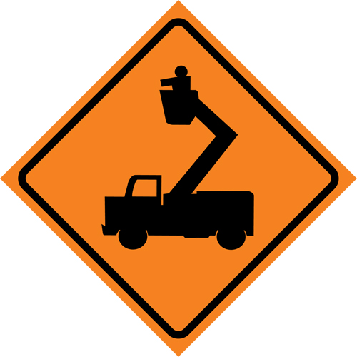 Man in Elevated Bucket Roll-Up Traffic Sign, 29-1/2" x 29-1/2", Vinyl, Pictogram Sidevic Inc.