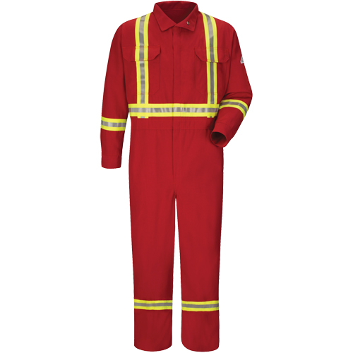 Flame-Resistant Deluxe Coveralls with Reflective Trim, Size 38, Red, 5.6 cal/cm² Sidevic Inc.