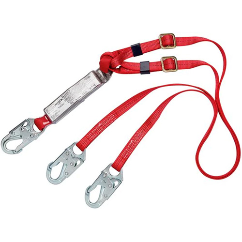 PRO Shock-Absorbing Lanyard, 6', Snap Hook Center, Snap Hook Leg Ends, Polyester Sidevic Inc.