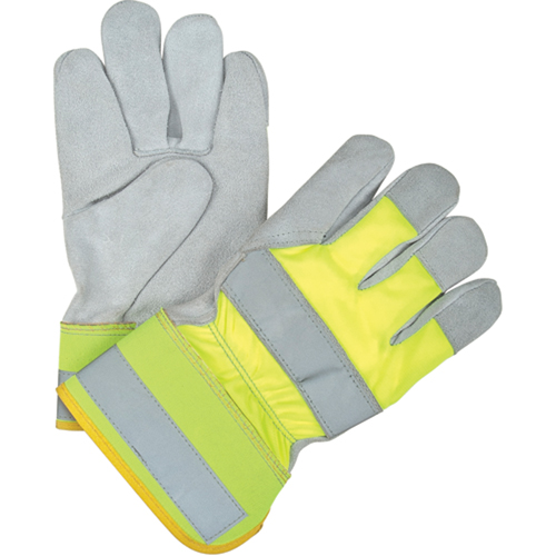 Gants d'ajusteur haute visibilit&eacute; de premi&egrave;re qualit&eacute;, Grand, Paume en Cuir de vache refendu, Doublure en Coton Sidevic Inc.