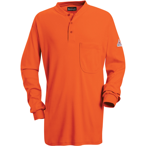 Flame-Resistant Long Sleeve Tagless Henley Shirts, Small, Orange Sidevic Inc.