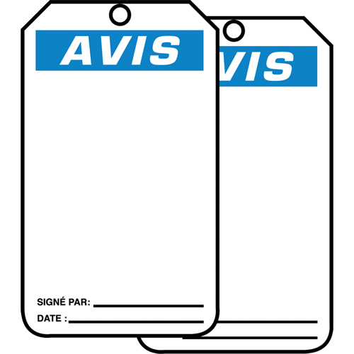 &eacute;tiquettes de s&eacute;curit&eacute; en français - &eacute;tiquettes avec ent&ecirc;ge vierge, Papier cartonn&eacute;, 3-1/8" la x 5-7/8" h, Français Sidevic Inc.