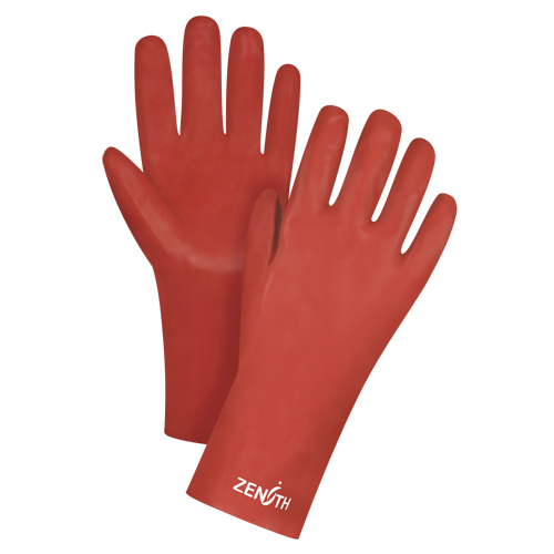 Red Smooth-Finish Chemical-Resistant Gloves, Size 9, 12" L, PVC, Interlock Inner Lining, 47-mil Sidevic Inc.