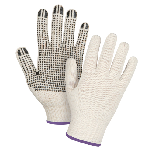 Gants l&eacute;gers tricot&eacute;s &agrave; pois, Poly/coton, Un c&ocirc;t&eacute;, Calibre 7, T-petit Sidevic Inc.