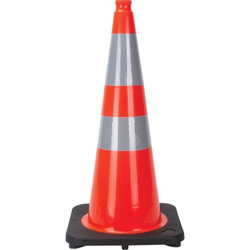 C&ocirc;ne de signalisation, 28", Orange, Bande(s) r&eacute;fl&eacute;chissante(s) 4" & 6" Sidevic Inc.