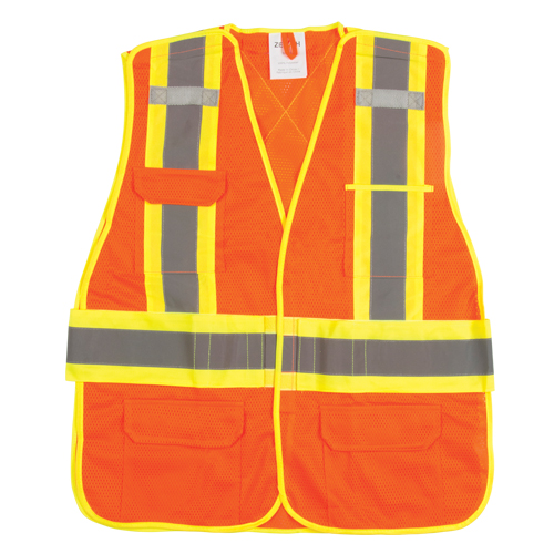 Flame-Resistant Surveyor Vest, High Visibility Orange, Medium, Polyester Sidevic Inc.