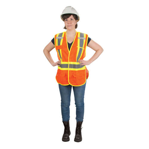Veste d'arpenteur haute visibilit&eacute;, conforme &agrave; la CSA, Orange haute visibilit&eacute;, Moyen, Polyester Sidevic Inc.
