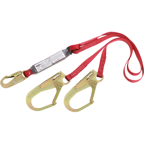 PRO Shock Absorbing Lanyards, 6', Rebar Hook Center, Snap Hook Leg Ends, Polyester Sidevic Inc.