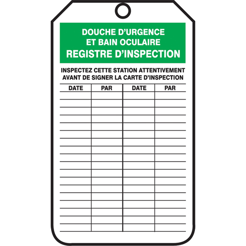 &eacute;tiquettes de s&eacute;curit&eacute; d'inspection et de contr&ocirc;le de l'&eacute;tat de l'&eacute;quipement, Plastique, 3-1/8" la x 5-7/8" h, Français Sidevic Inc.