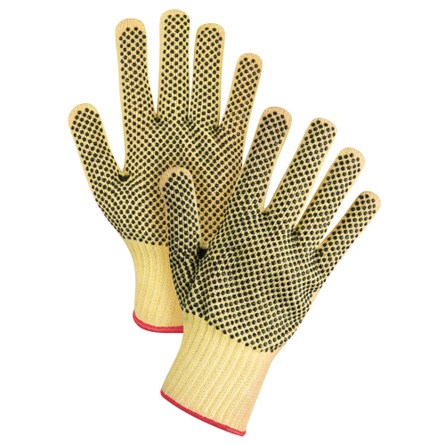 Gants tricot&eacute;s deux c&ocirc;t&eacute;s, sans couture, &agrave; pois, Taille Petit/7, Calibre 7, Rev&ecirc;tement PVC, Enveloppe en Kevlar, ASTM ANSI niveau A2/EN 388 niveau 3 Sidevic Inc.