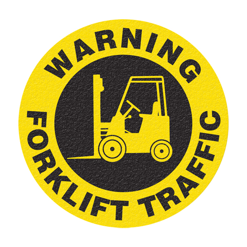 Panneau de signalisation au sol  Warning Forklift Traffic , Adh&eacute;sif, Anglais avec pictogramme Sidevic Inc.