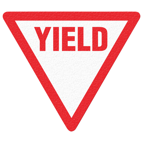 Panneau de signalisation au sol  Yield , Adh&eacute;sif, Anglais avec pictogramme Sidevic Inc.