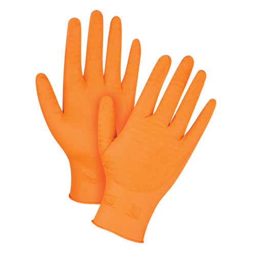 Heavyweight Gripper Gloves, Large, Nitrile, 7-mil, Powder-Free, Orange Sidevic Inc.