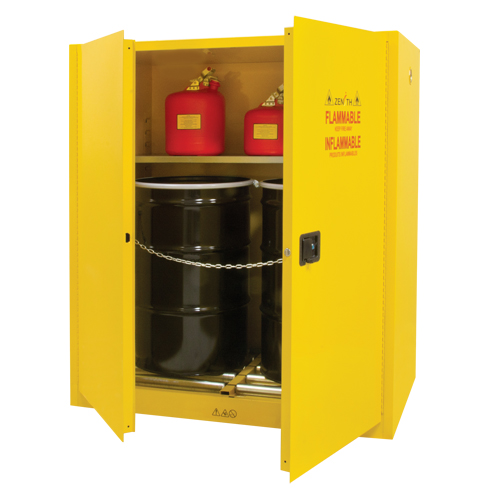 Vertical Drum Storage Cabinet, 110 US gal. Cap., 2 Drums, Yellow Sidevic Inc.