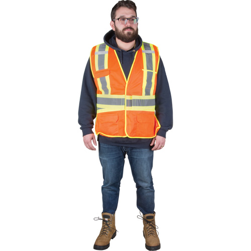 Flame-Resistant Surveyor Vest, High Visibility Orange, Medium, Polyester Sidevic Inc.