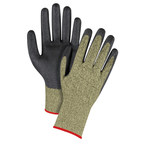 Gants &eacute;lastiques sans coutures r&eacute;sistants &agrave; la coupe noir & jaune, Taille Petit/7, Calibre 13, Rev&ecirc;tement Mousse de nitrile, Enveloppe en Aramide, ASTM ANSI niveau A6 Sidevic Inc.