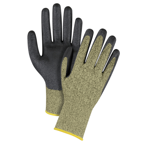 Gants &eacute;lastiques sans coutures r&eacute;sistants &agrave; la coupe noir & jaune, Taille 2T-Grand/11, Calibre 13, Rev&ecirc;tement Mousse de nitrile, Enveloppe en Aramide, ASTM ANSI niveau A6 Sidevic Inc.
